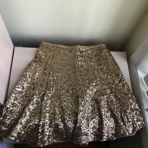 New CeCe Gold Frill Sequin Skirt w/ Zipper Closure & Slip - Picture 1 of 3